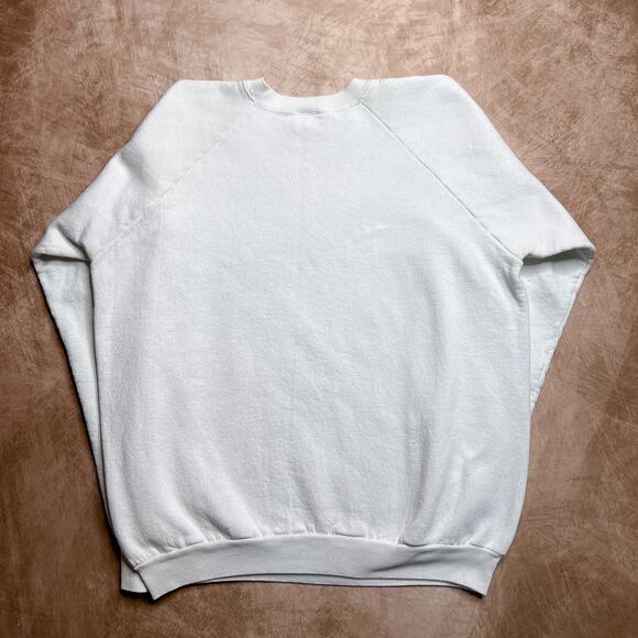 Vintage 80s Fruit of the Loom Tech Sweatshirt White Pullover Striped Men's XL - Picture 4 of 10